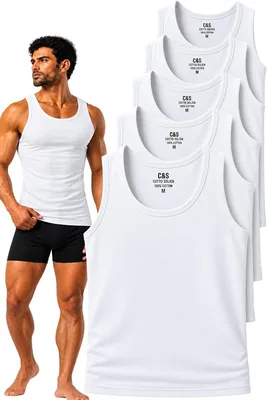 5 Pack Men's Egyptian Cotton Undershirts, White Sleeveless Vests