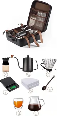 FAMILY SHIP V60 Pour Over Coffee Maker Set with Manual Grinder and Gooseneck Kettle - Glass Server, 100 Paper Filters