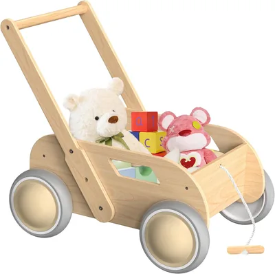 Poussette pour bébé en bois, voiture-poussette pour garçons et filles, avec roues, cadeau d'anniversaire
