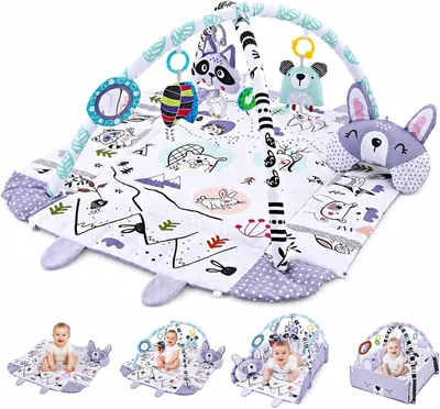 Jorunb Baby Play Gym Mat, 4-in-1 Tummy Time Mat