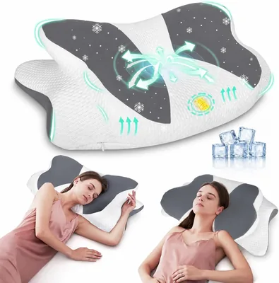 Oreiller Cervical Ergonomique Nuvellina, Forme de Papillon Rafraîchissante, Adapté aux Dormeurs sur le Côté, Dos et Ventre