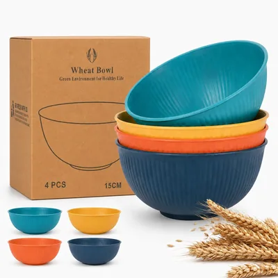 SKY-TOUCH 4 Pack Wheat Straw Bowls - 24 oz Reusable Unbreakable