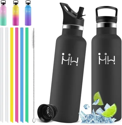 Botella de Acero Inoxidable Grsta, 1 Litro, Libre de BPA, Termo para Hogar | Botella Térmica, a Prueba de Fugas, con Paja y Filtro