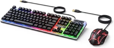لوحة مفاتيح وألعاب DAMN ODD953 سلكية مع ماوس مُتصل بالألياف الضوئية | إضاءة RGB، شعور ميكانيكي، USB سلكية، تشمل وسادة ماوس، PC ألعاب أفضل صفقة