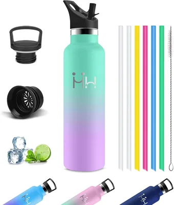 Botella Térmica Mujigaga de 750 ml, Libre de BPA con Paja, a Prueba de Fugas | Botellas de Agua de Acero Inoxidable, para Gimnasio