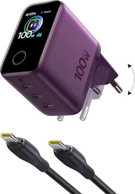 Baseus PicoGo 100W USB C Ladegerät, Smart-Schutz 3-Port USB C Stromversorgung | Schnelllader mit Touch-Steuerung und 3 Modi für Mac