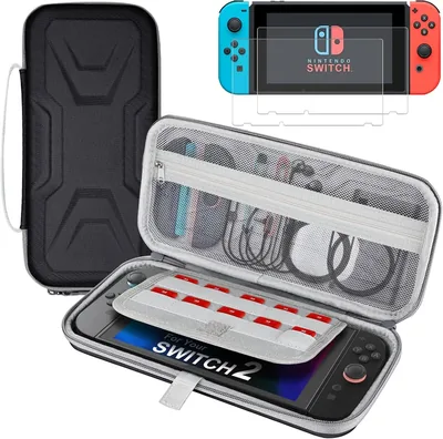 Estojo para Nintendo Switch 2 (2025) - Case EVA Antichoque com 10 Slots | 2 Películas de Vidro Temperado Inclusas