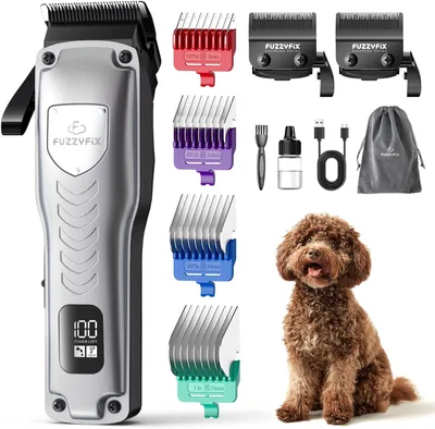 FuzzyFix Clippers - 2 Detachable Blades + 4 Combs Dog Grooming Kit