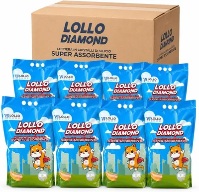 Tappetino per Gatti Lollo Diamond in Cristalli di Silice, 8x5.5L, 44 Litri | Alta Assorbenza, Controllo Olfattivo e Bassa Polverosità; g