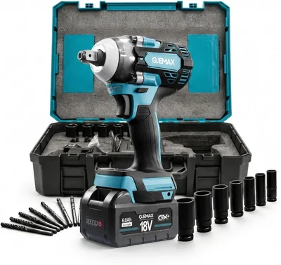 GJEMAX Akku-Schrauber-Set, 18 V, 520 Nm, 6 Ah Batterie, Koffer