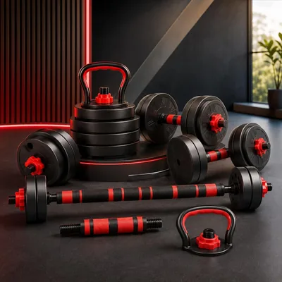 Kit Halteres Ajustável 6 em 1 com Barra, Kettlebell e Suporte para Flexões - Treino Completo para Casa