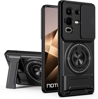 غطاء هاتف حماية من الصدمات UNBLACK للكاميرا TPU + PC مع حامل قابل للطي متوافق مع Infinix Note 50s 5G، أسود