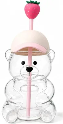 Bear Cup with Lid & Straw - 20oz Borosilicate Glass Mug for Hot/Cold Drinks - Cute Bear Shaped Tumbler, Leak-Proof