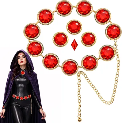 Cinturón de imitación de diamantes con gema roja, cinturón de cadena