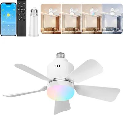AILRINNI Plafond Ventilateur avec Lumière RGB, Télécommande et Application, E27 Ajustable, 3000K-6500K, 5 Palmes Silencieux