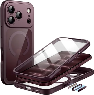 JETech iPhone 18 Pro Max Full Body Magnetic Case Dark Cherry