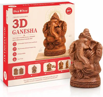 इंटी बिन्टी DIY अपना खुद का 3D गणेश मिट्टी का किट, लगभग 6 x 9 इंच | हवा सूखी मिट्टी कला के लिए मूर्तिकला, पेंटिंग और गणेश