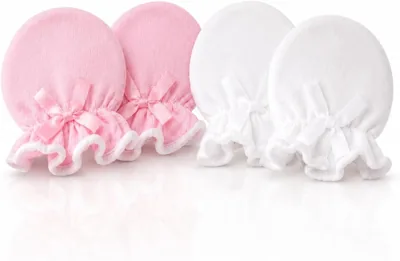 Soft Cotton Baby Mittens 2 Pairs - Scratch Prevention