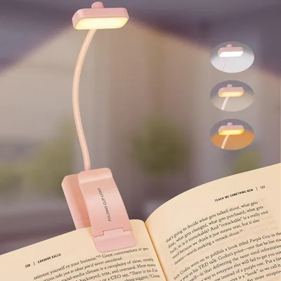 Lampa da lettura HOTUT con clip, luce per libri in letto, rosa, 3 colori e 3 luminosità per proteggere gli occhi, 9 LED, USB C