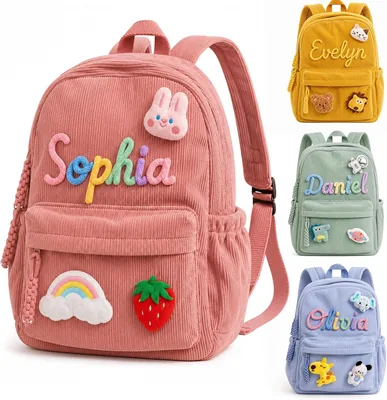 AZUFEMOS Personalized Corduroy Backpack Kids School Bag Best Deal