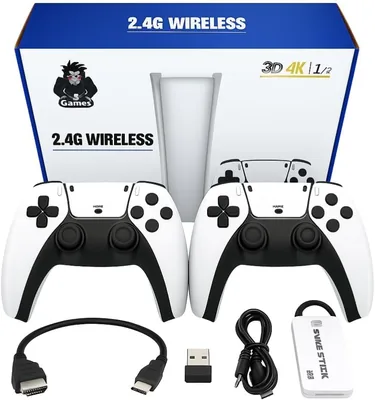 2.4G वायरलेस गेम कंसोल के साथ डुअल वायरलेस कंट्रोलर | 4K HDMI आउटपुट | प्लग एंड प्ले रेट्रो गेमिंग कंसोल | प्रीलोडेड गेम