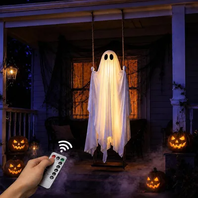 Fantasma Colgante en Columpio, 59 Pulgadas, Blanco Espeluznante
