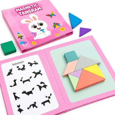 Kids Travel Magnetic Tangram Puzzle Book - Pink & Blue
