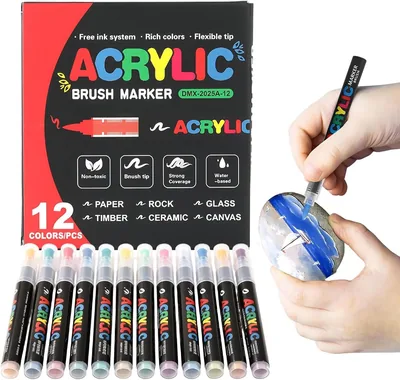 Acrylic Markers Set, Waterproof Ink, 12 Colors