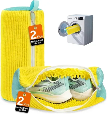 Kit 2 Sacos para Lavar Tênis - Amarelo (Reutilizável para Máquina de Lavar, 2 Unidades, Limpeza 360°)