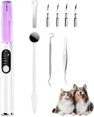 KPPK 超音波歯クリーナー ペット用 歯ブラシ 5段階調整 LED照明 IPX6防水