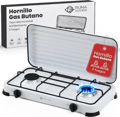 Estufa de Butano RUNA - 2 quemadores, acero inoxidable, llama estable y precisa