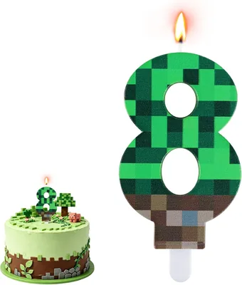 Bougies d'anniversaire AOOWU Pixel n°8, Bougie numérotée pixelisée verte