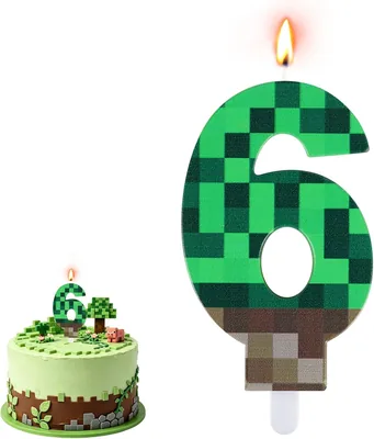 AOOWU Numeriska Candler Föddedagskandlar, Pixel Tema Dekorationer, Numera 6 | 3D Digital Lichter, Perfekt för Föddedag och Annars