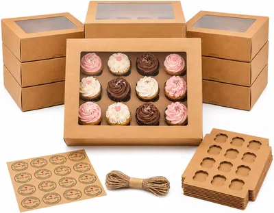 10 Cupcake Boxes Brown No-Fold Window