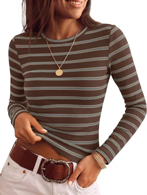 ZESICA Striped Long Sleeve Shirt Dress