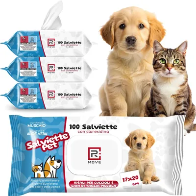 R MOVE 400 Disinfettanti per Cani e Gatti, 17 x 20 cm, Umidificati con Clorhexidina e Aloe Vera, Con Fragranza di Muschio