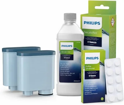 Kit d'entretien complet pour machine à café Philips - Nettoyage et décalcification | 6 comprimés de nettoyage CA6704/10, 250 ml liquide