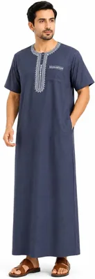 Men's Premium Embroidered Thobe Jellabiya, Islamic Maxi Robe
