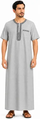 SHADOW Men's Premium Embroidered Thobe Jellabiya, Best Deal