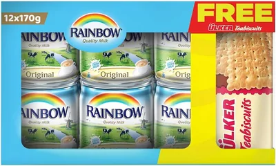 Rainbow Evaporated Milk 170gx12pcs + Free Ulker Biscuits