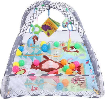 Generisk Babylekmatta med Hög Kontrast Magetid Aktivitetsgym för Spädbarn 0-18 Månader, Mjukt Bomullstyg, 80 x 80 cm med 20 Bo - Best Price