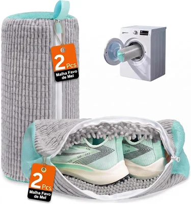 Kit 2 Sacos para Lavar Tênis - Cinza | Limpeza 360°, Reutilizável para Máquina de Lavar