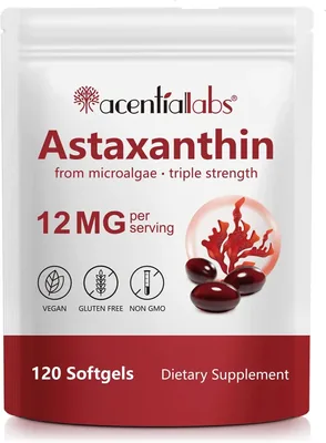 Astaxanthin 12mg Softgels - Triple Strength, Gluten Free & Non GMO