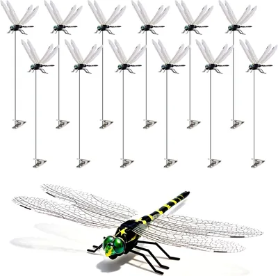 12 Pack Dragonfly Clips with Stakes - Weatherproof Decor
