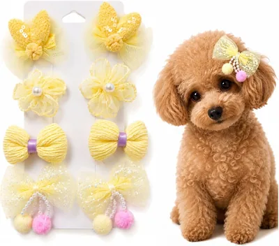 MiHaruTsu 犬用リボン、8個セット 小型犬用 ヘアアクセサリー ヘアクリップ スタイリッシュ 撮影用 誕生日