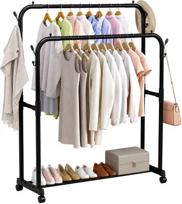 Ruya Basics Double Rod Garment Rack with Wheels