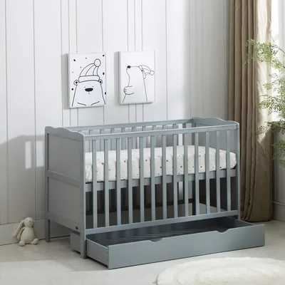 MCC Grey Wooden Baby Cot Bed Best Deal