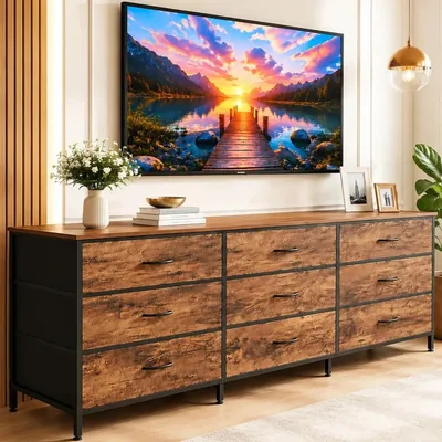 LOKOOY Comoda Cajonera para Recamara 160cm, Mueble TV 75" con Estantes Organizadores