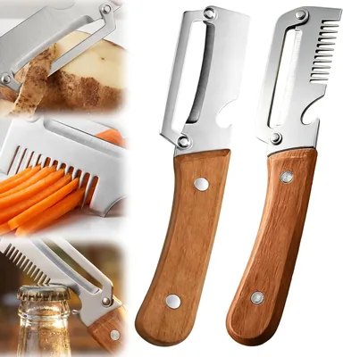 2PCS Éplucheurs Multifonctionnels Cuisine, Acier Inoxydable & Manche Bois - Best Deal