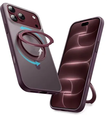 JETech Funda Soporte Anillo Giratorio para iPhone 18 Pro MAX, Cereza Oscura | Respaldo Claro, Compatible con MagSafe